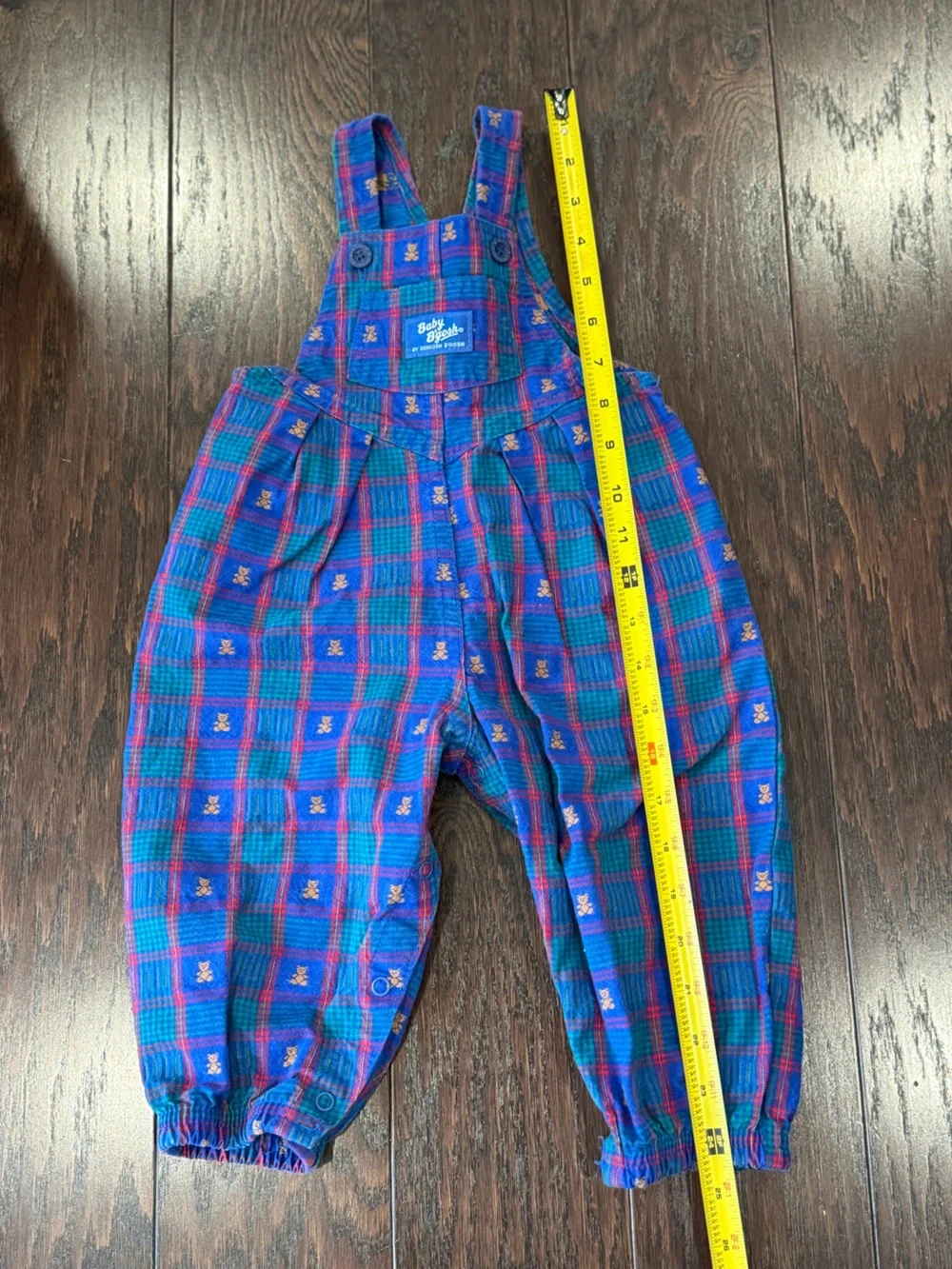 Vintage Oshkosh B Gosh Baby Plaid All Over Teddy Overalls 18M 100% Cotton USA